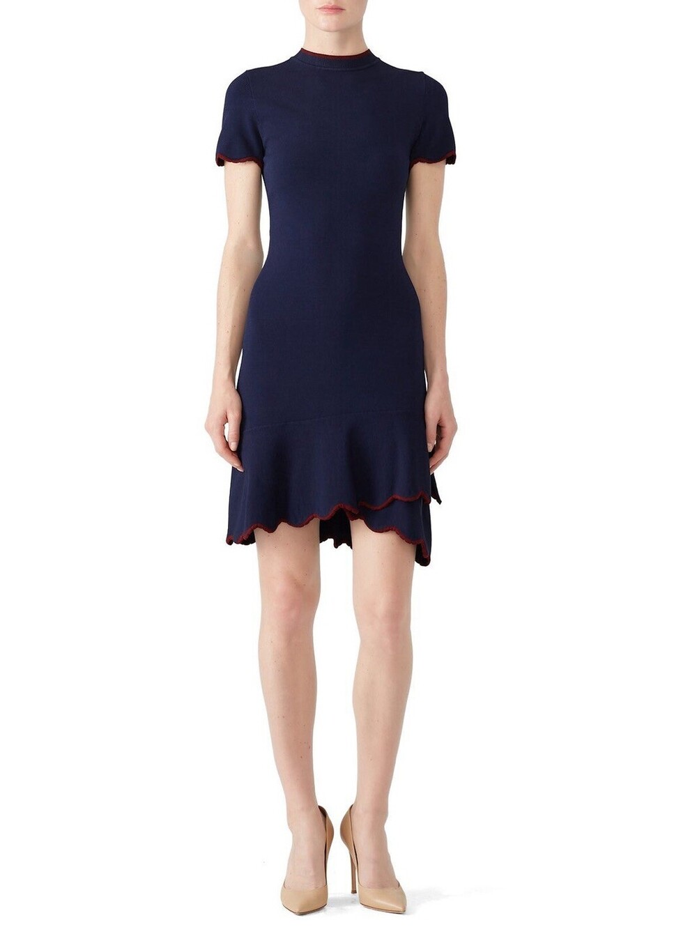 Shoshanna Navy Blue Scalloped Edge Ruffle Mini Dress Navy Blue Size Medium Lux